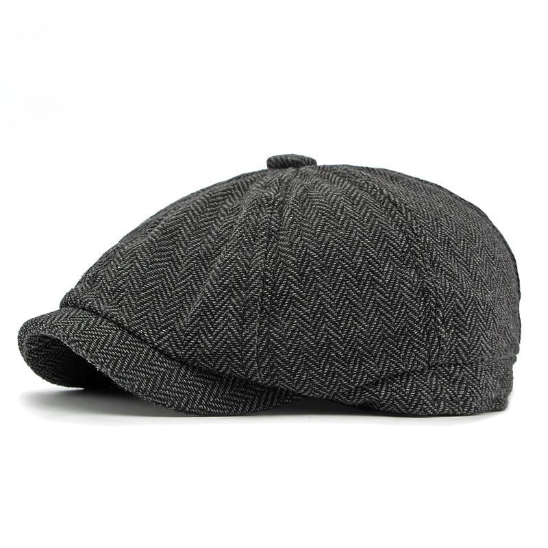 

British Retro Newsboy Cap for Men Women Autumn Winter Herringbone Octagonal Hat Casual Baker Boy Cap Vintage Gatsby Flat Cap Elastic band about 56-60cm чёрный