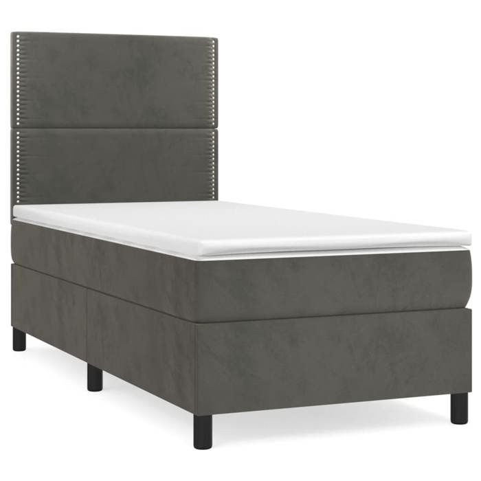 Maison Exclusive - Sommier à lattes de lit et matelas Gris foncé 90x190 cm Velours