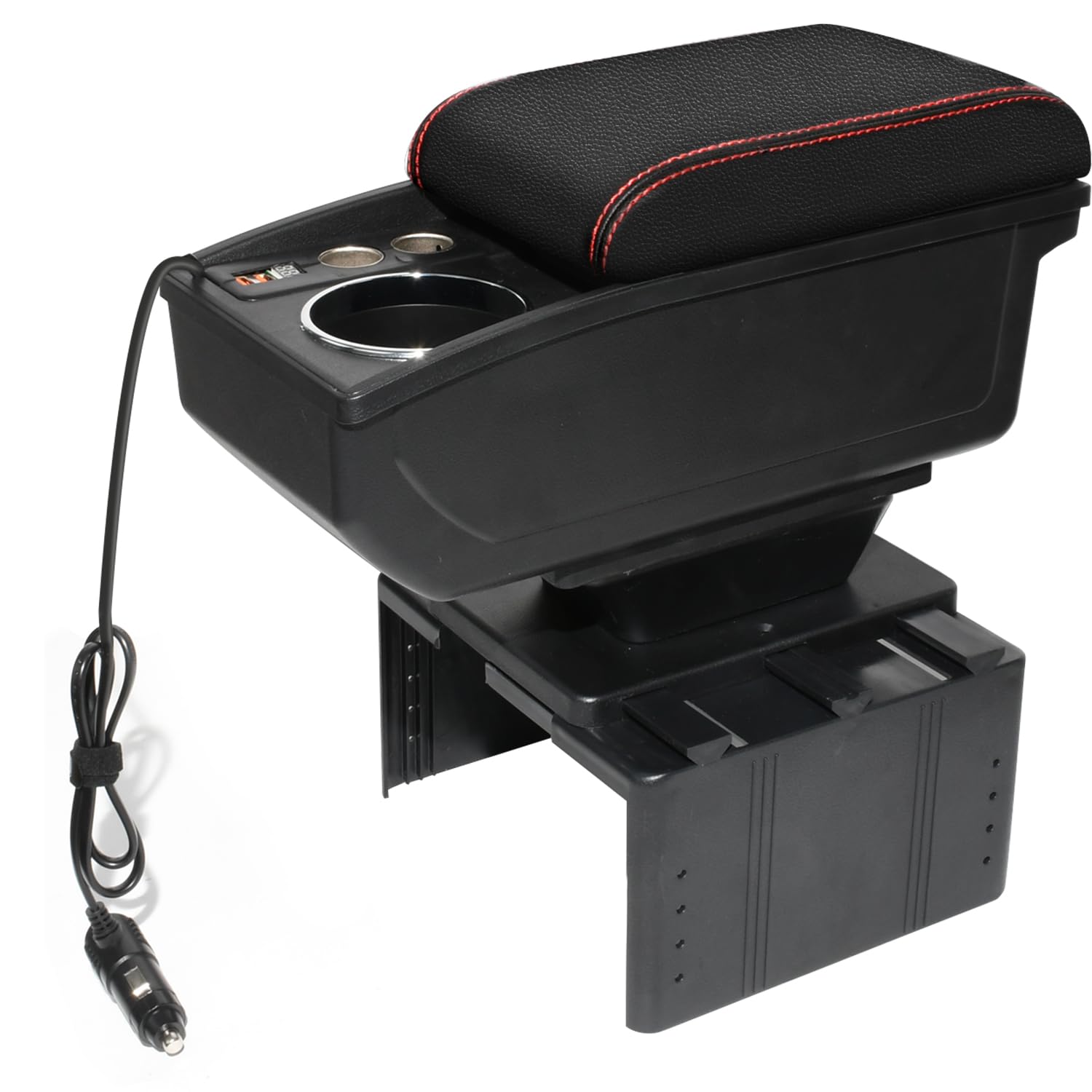 

Seiyishi Универсальный консольный автомобильный ящик для хранения с двойным USB, быстрая зарядка, для напитков, сигарет и видеорегистратора, идеально подходит для длительных поездок, уменьшает беспорядок и ящик/подлокотник, зарядка,