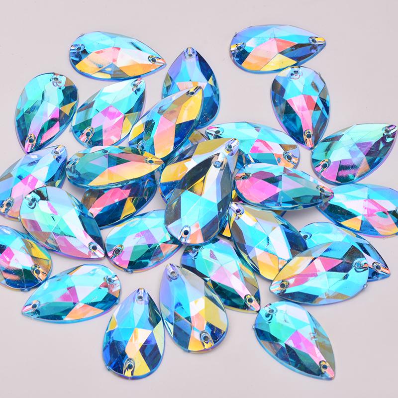 100Pcs 17*28mm Large Sewing Crystal AB Drop Rhinestone Applique Flatback Acrylic Stones Sew On Crystal Strass For Clothes