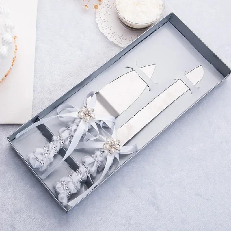 European Knife and Fork Set Gift Cake Knife and Spatula Diamond Bow Design Luxurious Wedding Souvenir