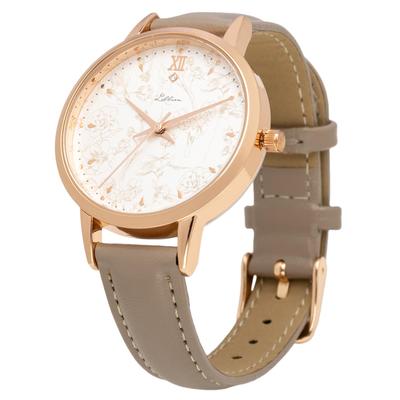 [Fieldwork] Women's Watch Analog Leather Strap Floral Pattern Elegant Gray Althea YM088-4 Gray