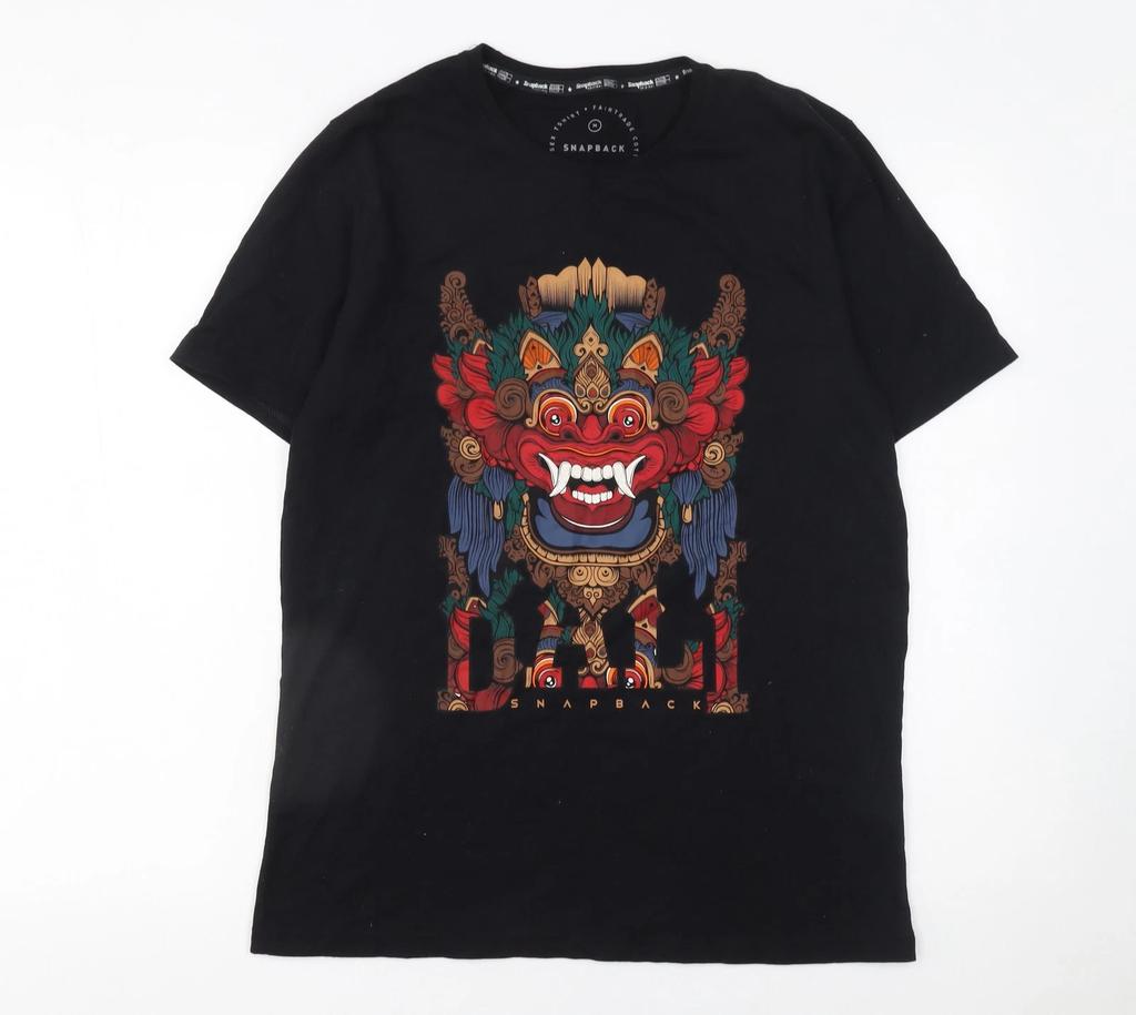 Snapback Unisex Black Tribal Graphic Cotton T-Shirt Medium
