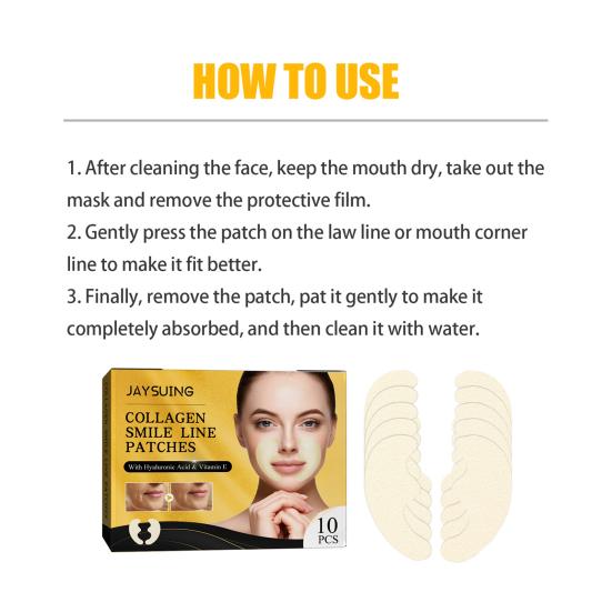 10Pcs/Box Smile Line Patches Non-irritating Effective Firm Skin Reduce Wrinkle Collagen Smile Line Patches for Skin-care