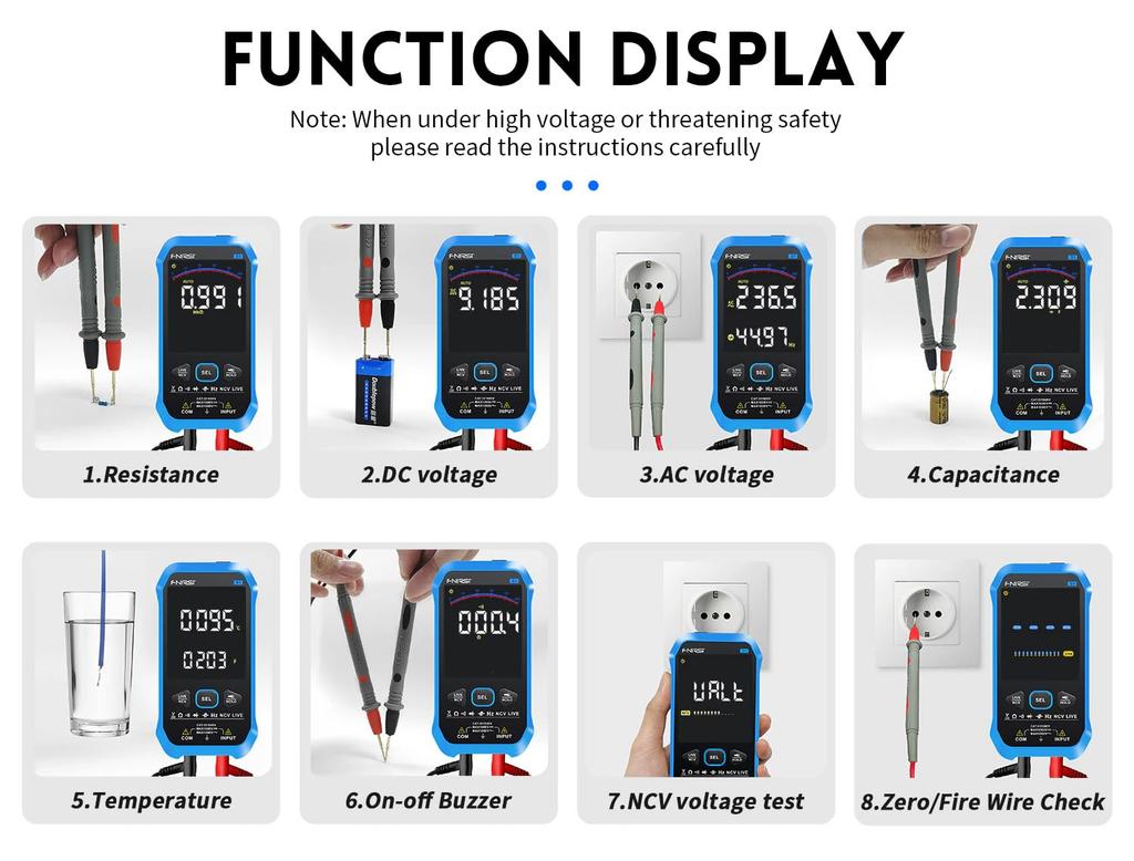 Fnirsi Smart Multimeter Fnirsi S1 Smart Digital Multimeter 9999counts AC DC Voltage Resistance Capacitance Diode NCV Hz Live Wire Color Display Tester