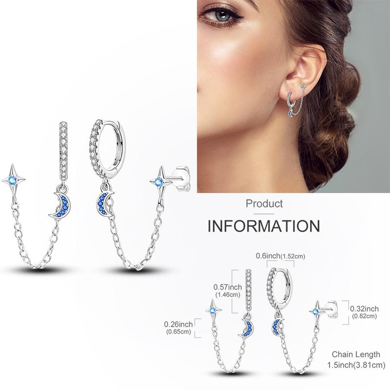 925 Silver Hoop Earring Moon Sun Earring Pendent Zircon Heart Shape Star Eardrop For Women Girl Making Jewelry