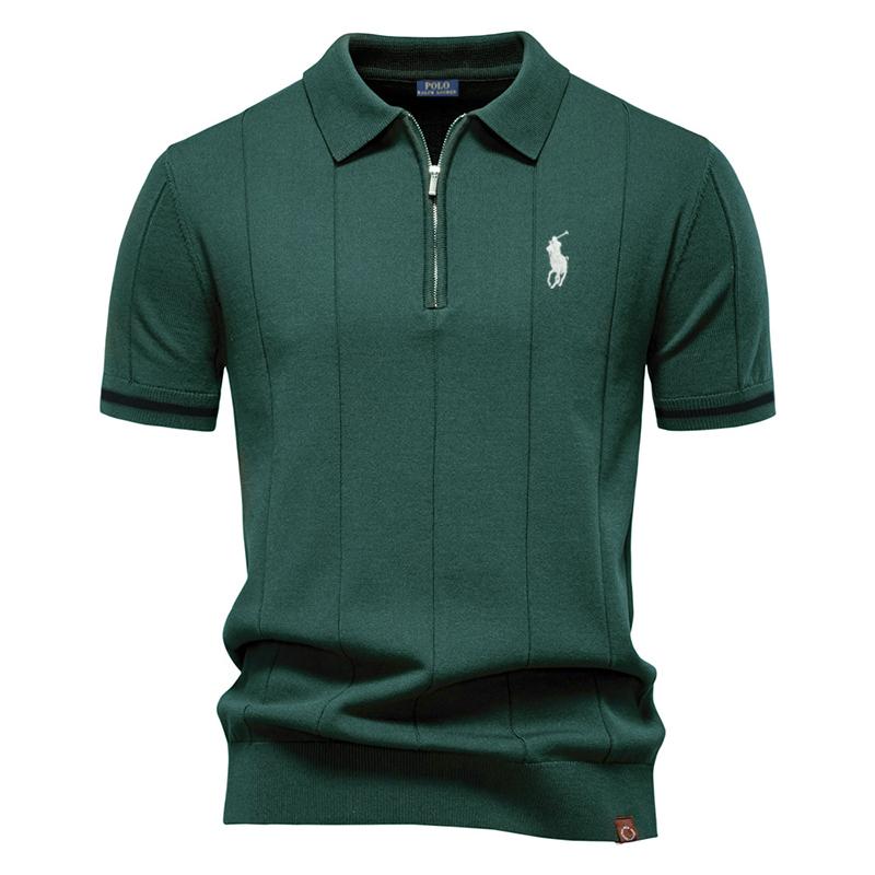 Polo Ralph Lauren Jaro/Léto Pony Vyšívané Nové Pánské Business Casual Vlněné Polokošile, Pletená Polokošile s Límcem na Knoflíčky, Krátký Rukáv