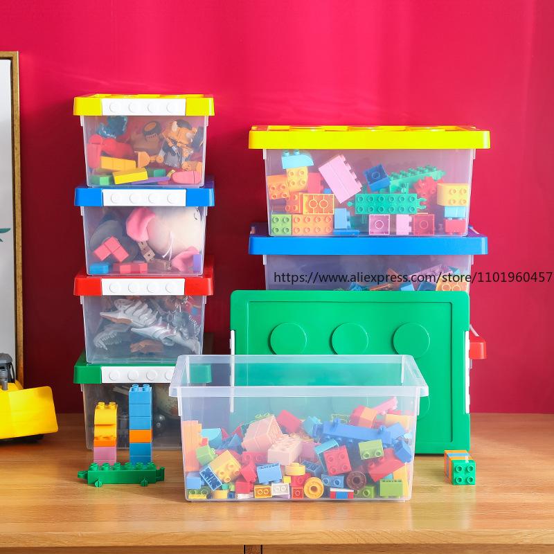 Snap On Building Block Storage Box with Large Capacity Transparent Tape Cover, Classified and Organized Toy Storage Box