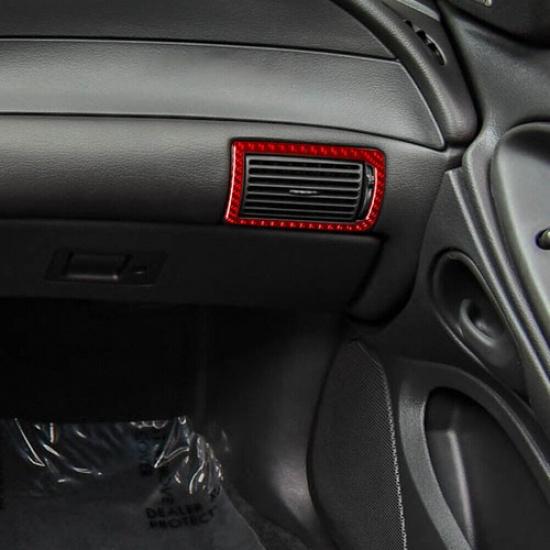 2Pcs Red Carbon Fiber Interior Air Vent Outlet Cover For Ford Mustang 2001-2004