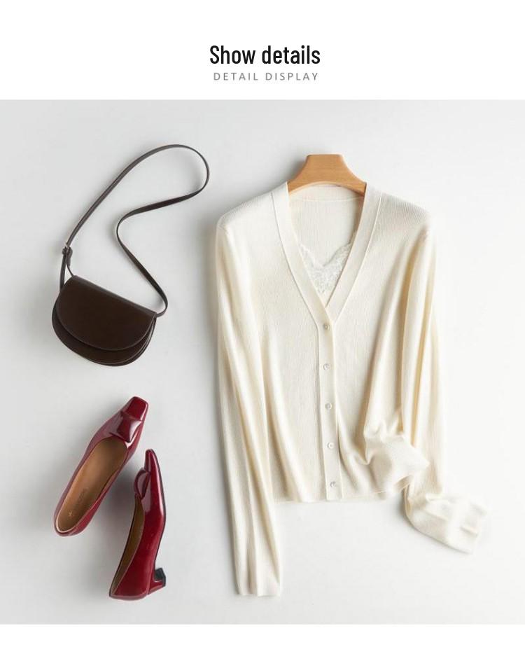 Ultra-Fine 100% Pure Wool V-Neck Cardigan: Women's Spring/Autumn Loose Knit Sweater
