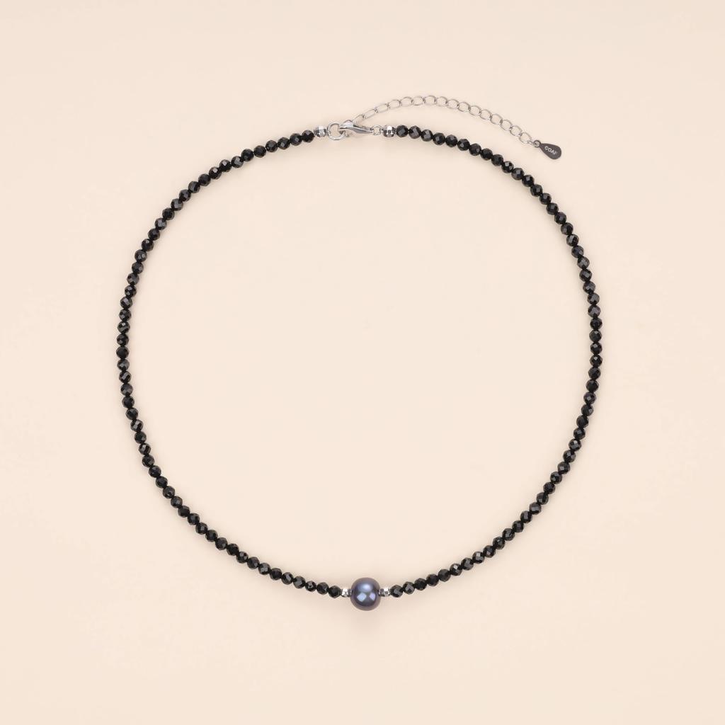 Cut Spinel Black Pearl Choker Power Stone Necklace for Women [KOAI]