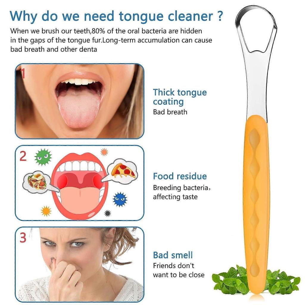 4-Pcs Stainless Steel Tongue Scraper Set w/ Travel Cases – Reduces Bad Breath, Compatible with Adults & Kids – Orange/Black/Green/Blue
