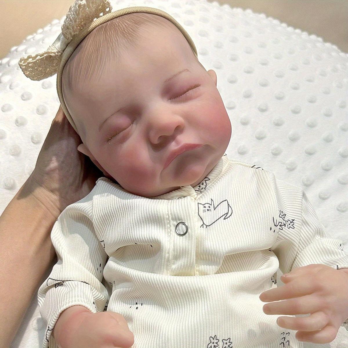 

BZDOLL 18inch Soft Vinyl Reborn Asleep Baby Doll 45cm Bebe Newborn 3D-paint Skin with Visible Veins Dress Up Art Toy for Girl Birthday Gift cloth body doll