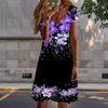 Summer Fashion Women's V Neck Short Sleeve Beautiful Flowers Printed  Dress Sex Short Skirt Dresses