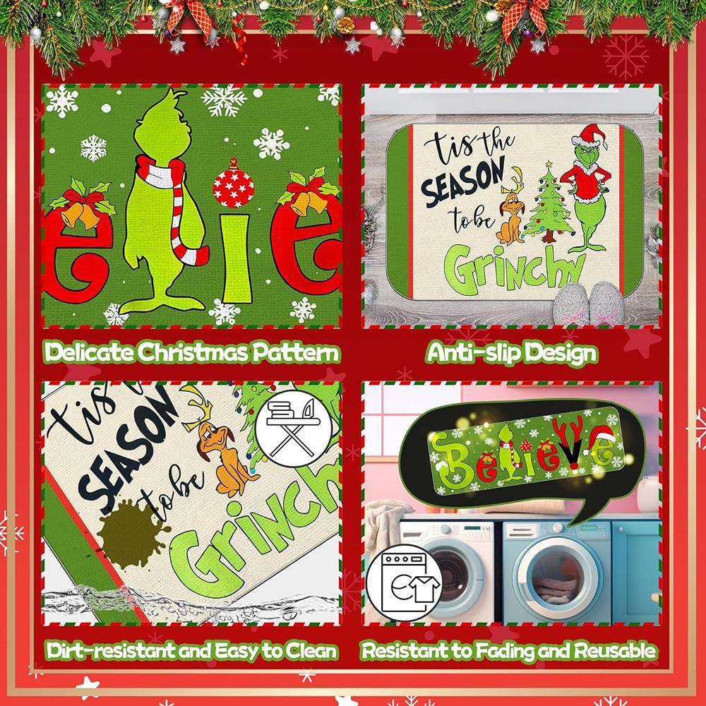 New 2Pcs Polyester Fiber Christmas Kitchen Rugs and Mats For Home Decorations