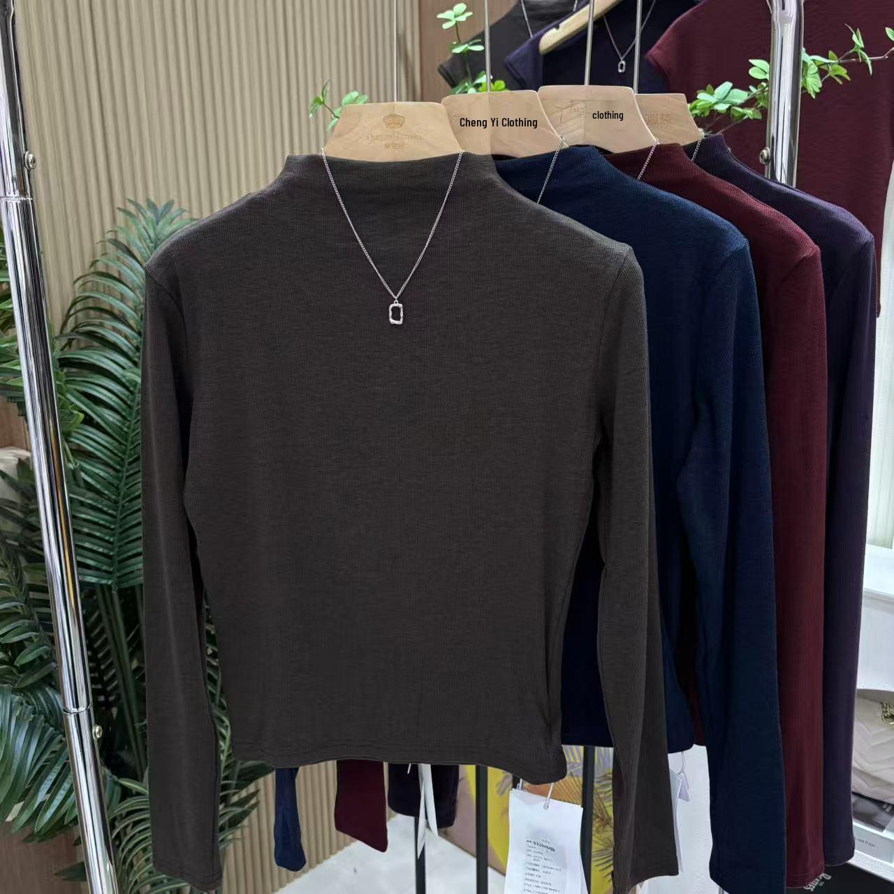 

Женская футболка с высоким воротником, облегающая, пэчворк, длинный рукав, Осень/Зима 2025 M (80-105 kg)