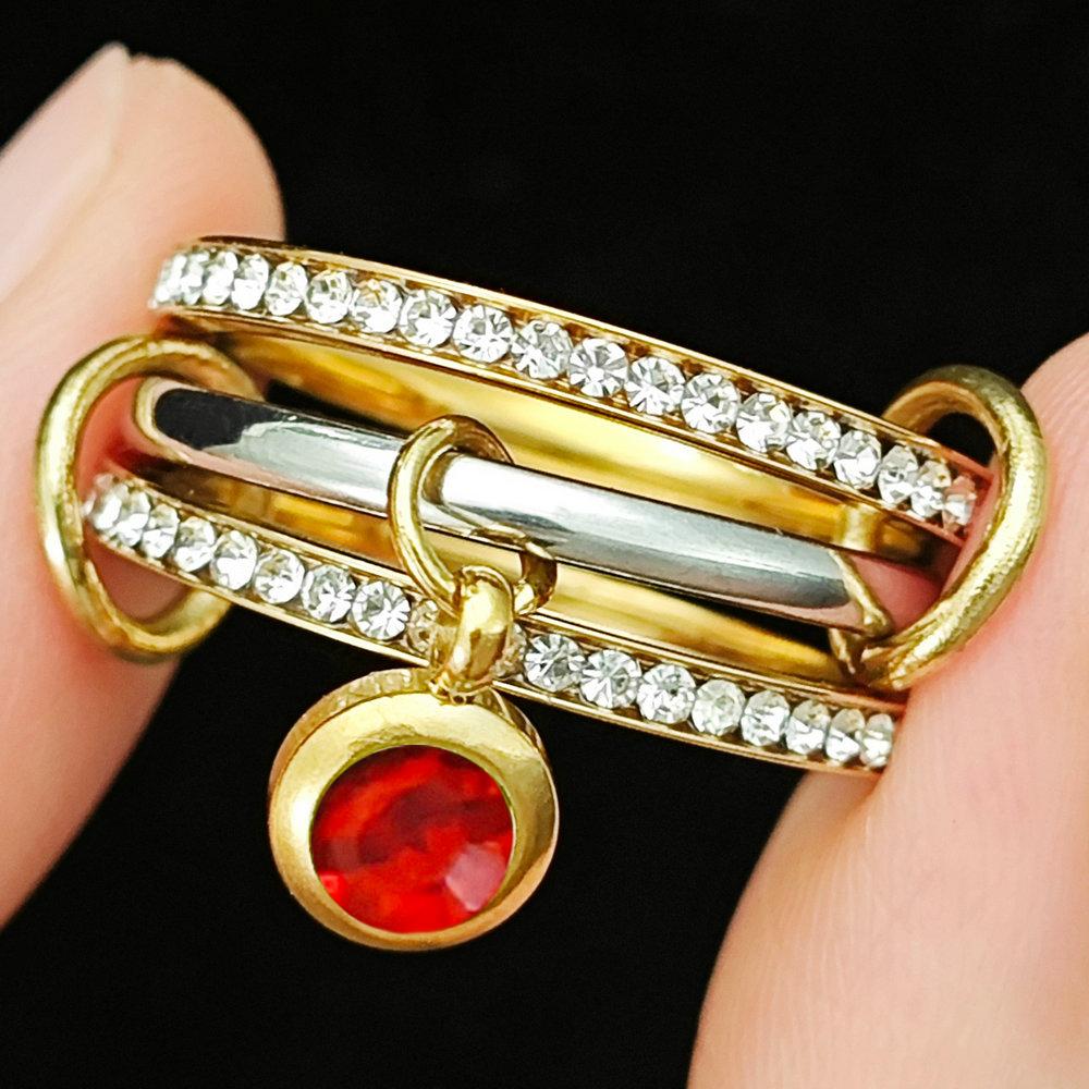 INS Trendy 12 Color Birthstone Charm Rings Stack Set Minimalist CZ Pendant Spinelli Ring For Women Girls Stainless Steel Jewelry