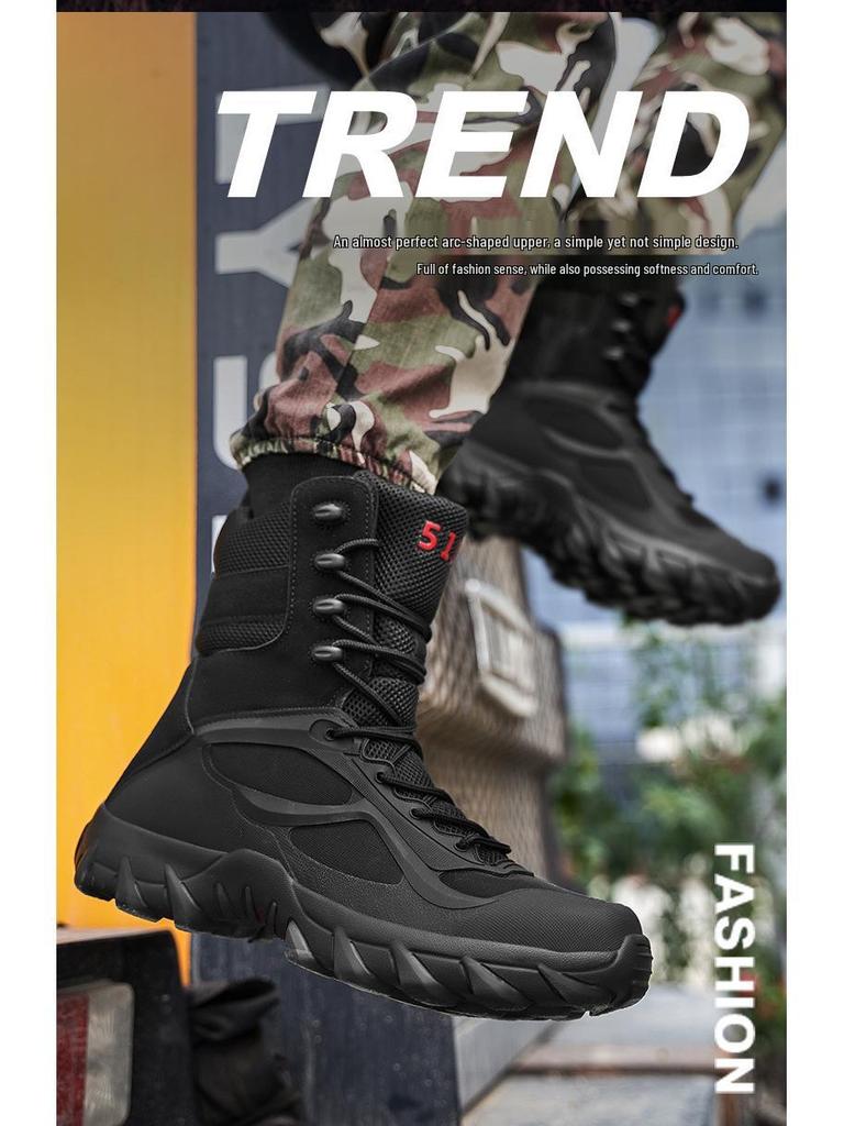 Men's Non-Slip High-Top Outdoor Tactical Combat Boots for Hiking & Mountaineering