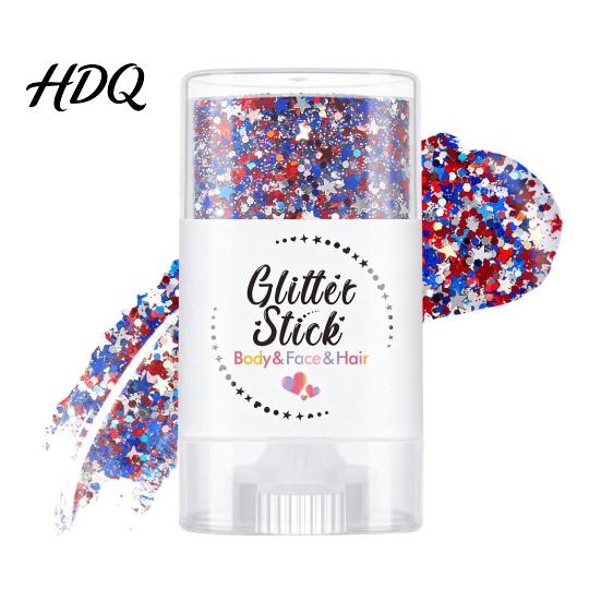 Independence Day Glitter Stick Body Stick Patriotic USA Flag Face Hair Accessories Sparkling Red White Blue Makeup for 4th of July Sequins