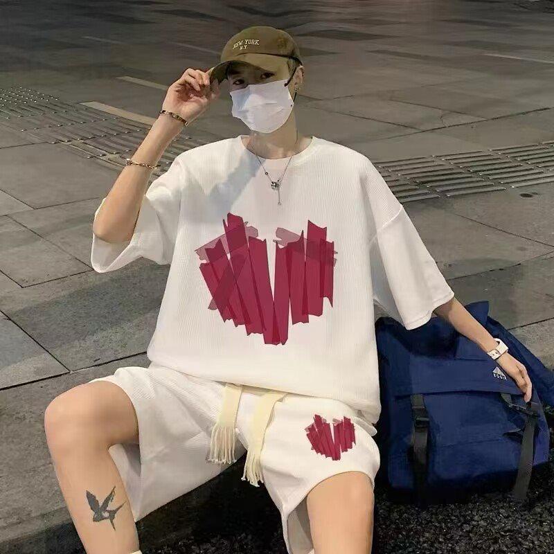 2026 Summer Printed Loose Two-Piece Short Sleeve and Shorts Set