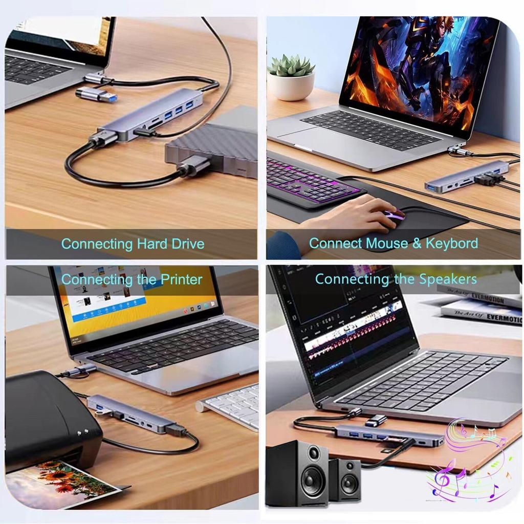 8-IN-2 USB A & USB C Hub Type-C Docking Station Multiport Adapter USB 3.0 Fast Data Transfer SD TF