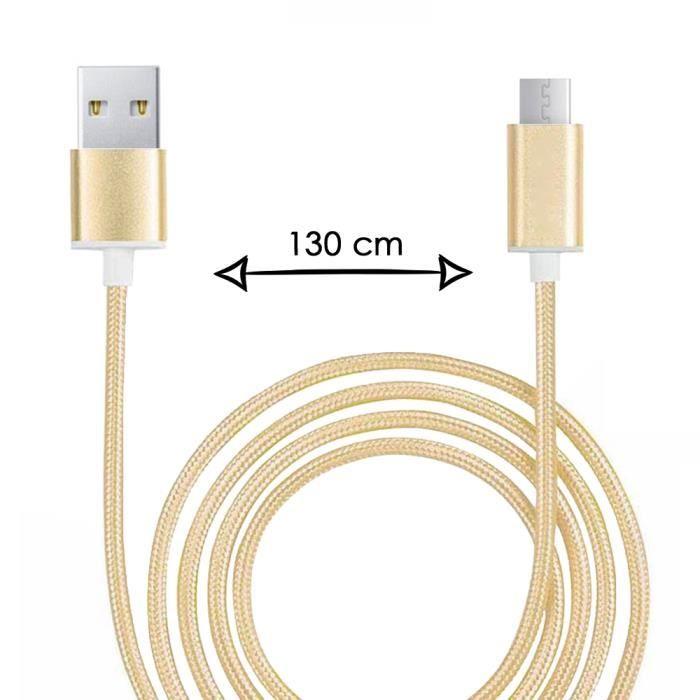 Câble micro usb pour ulefone p6000 plus câble usb tressé nylon 1,3 mètre câble charge-synchro rapide-transfert de données - or gold