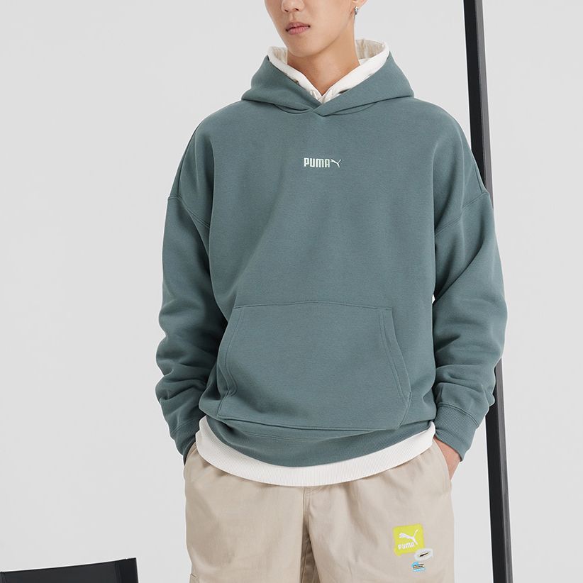 Puma Logo Pullover Hoodie Long Sleeve Sweatshirt Men Tops Green 534364-68