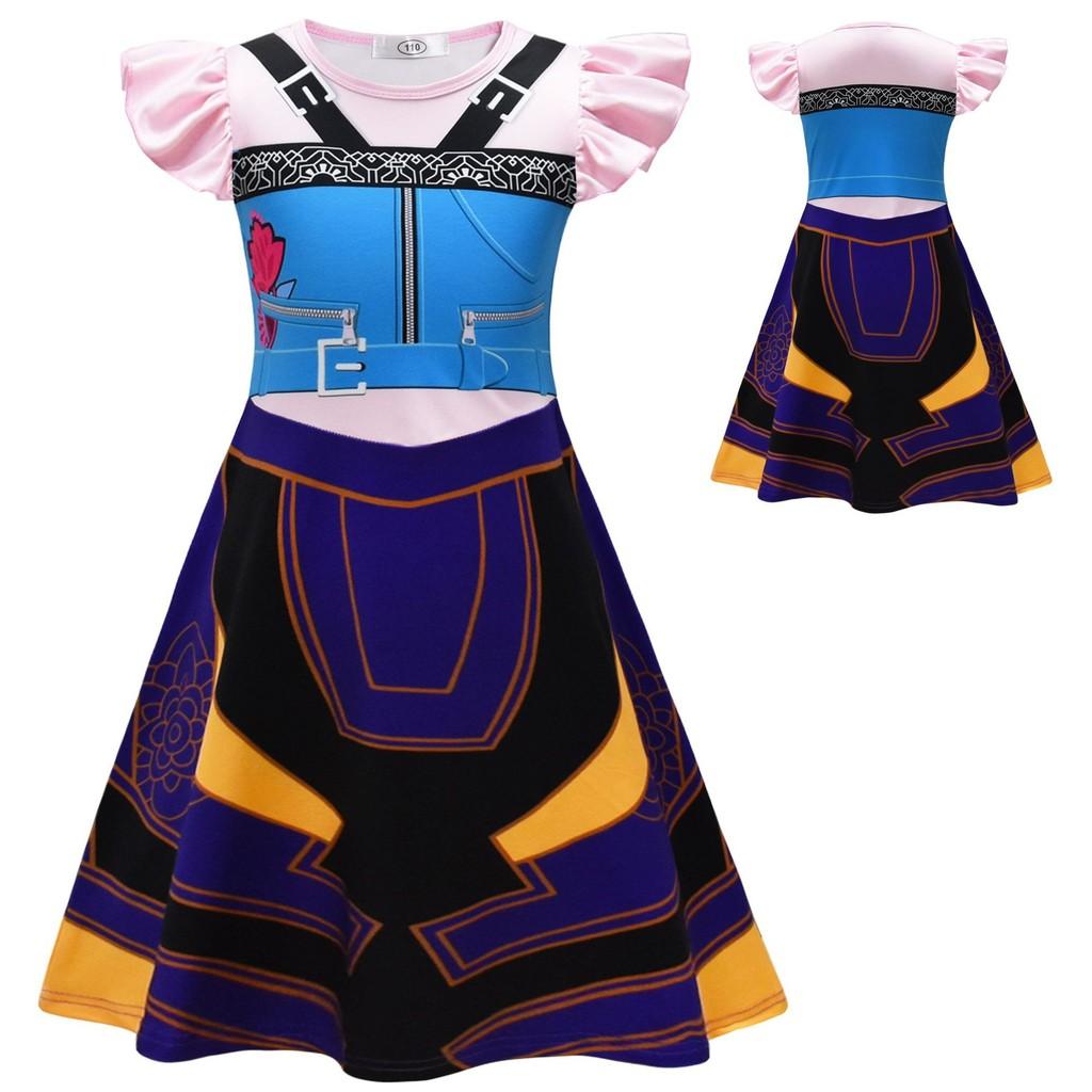 Kids Girls Anime Cartoon KPop Super Star Singer Printed Ruffle Sleeves O Neck Casual Dress Halloween Cosplay Costumes