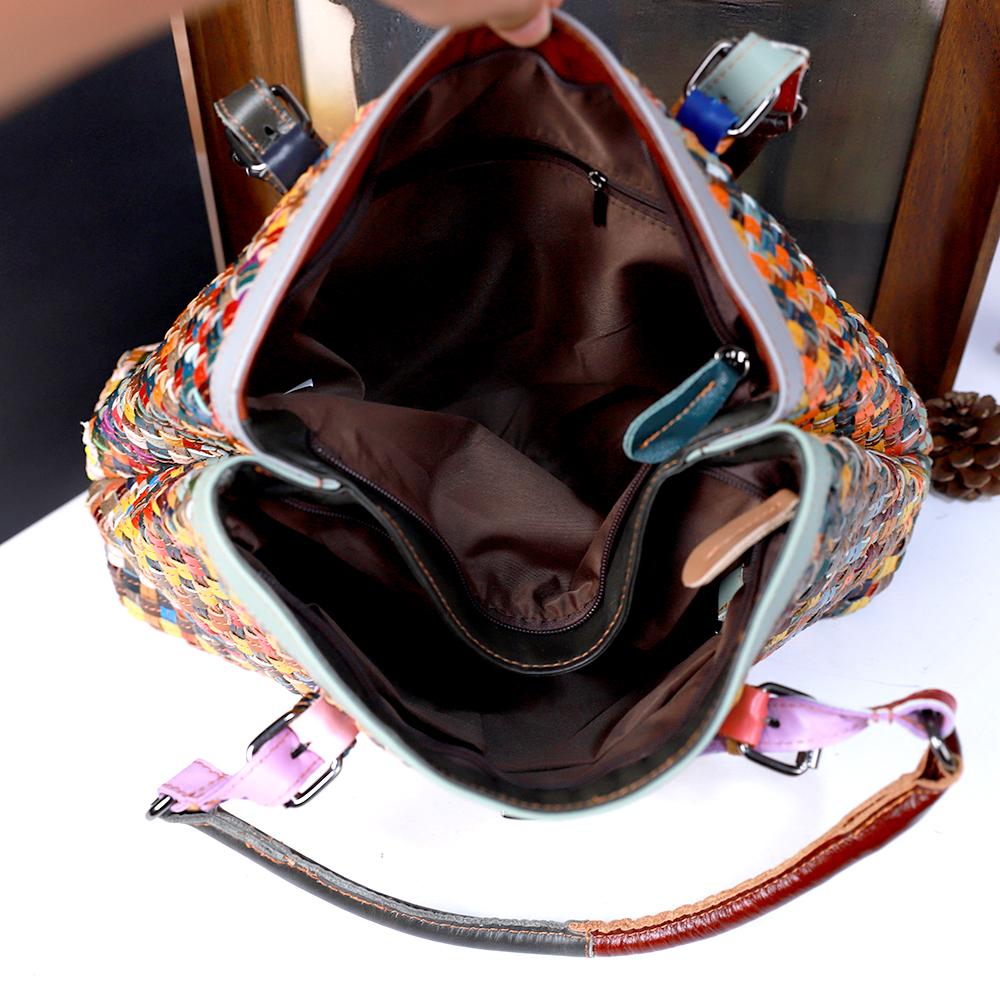 Fashion Handcrafted Leather Basket Weave Handbag Large Capacity Single Shoulder Slant Cross Bag Simple Retro Style