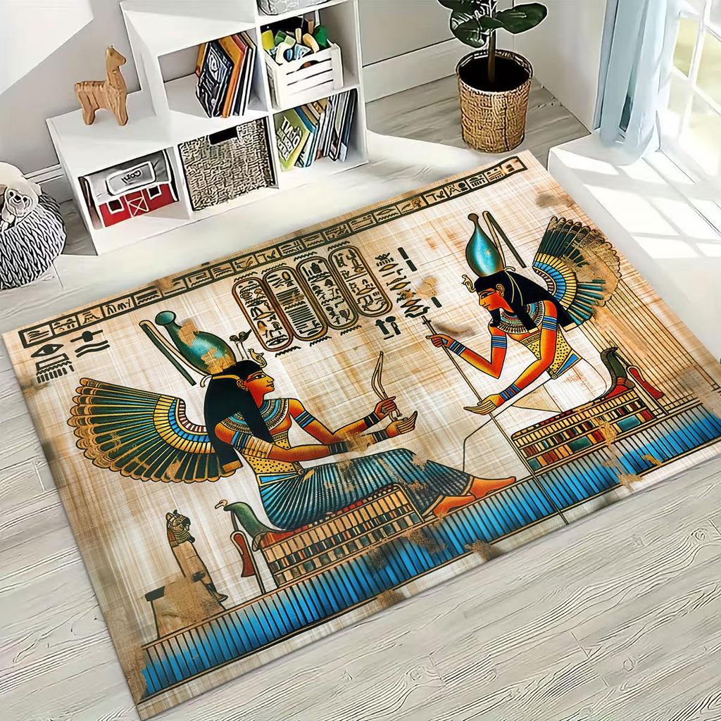 Ancient Egyptian Hieroglyphic Symbols Carved Murals Rug for Bedroom Living Room Sofa Home Doormat Decor,Kids Non-slip Floor Mat