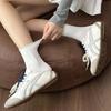 Women's Mid-Calf White Cotton Socks with Ruffles - Breathable and Soft Slouchy Fit