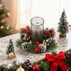 Christmas Candlestick Wreath Artificial Flowers Festive Candle Ring Centerpiece for Table New Year Dinner Candle Holder Garland