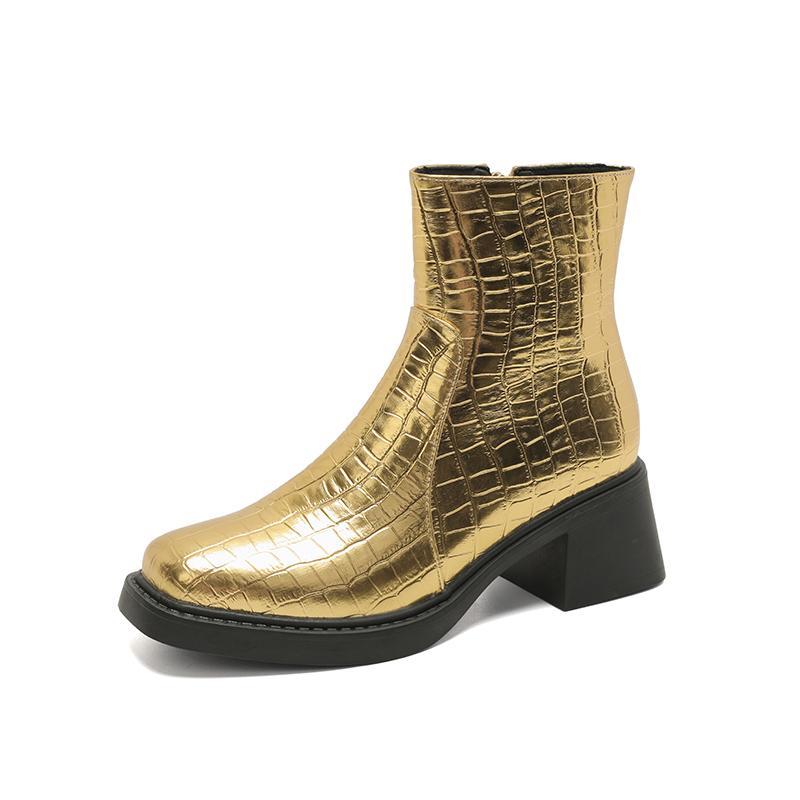 Fashion Gold Silver Women Chelsea Boots High-Top Size Zipper Round Toe Booties Platform High Heels Luxury Trendy Banquet Party Dress