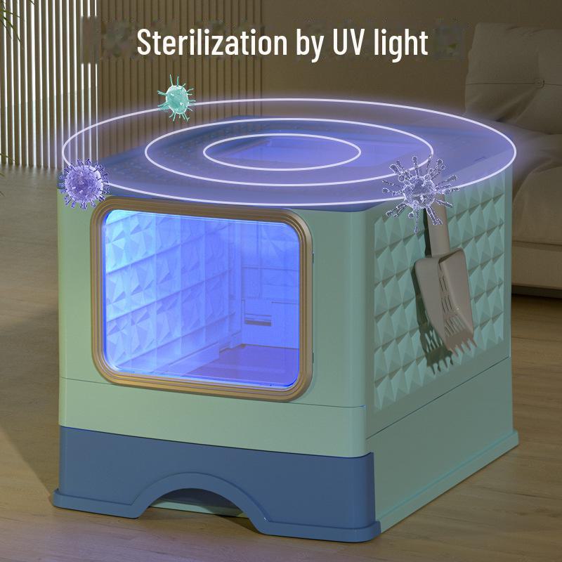 New Large Enclosed Folding Cat Litter Box with UV Sterilization and Deodorization