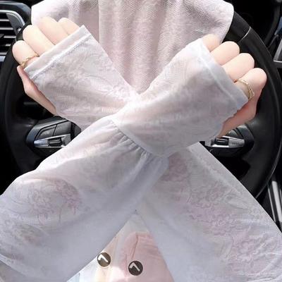 1Pair Cute Thin Lace Ice Silk Sleeves Anti-UV Sun Protection Sunscreen Sleeve Arm Covers Long-sleeved Mountaineering Gloves