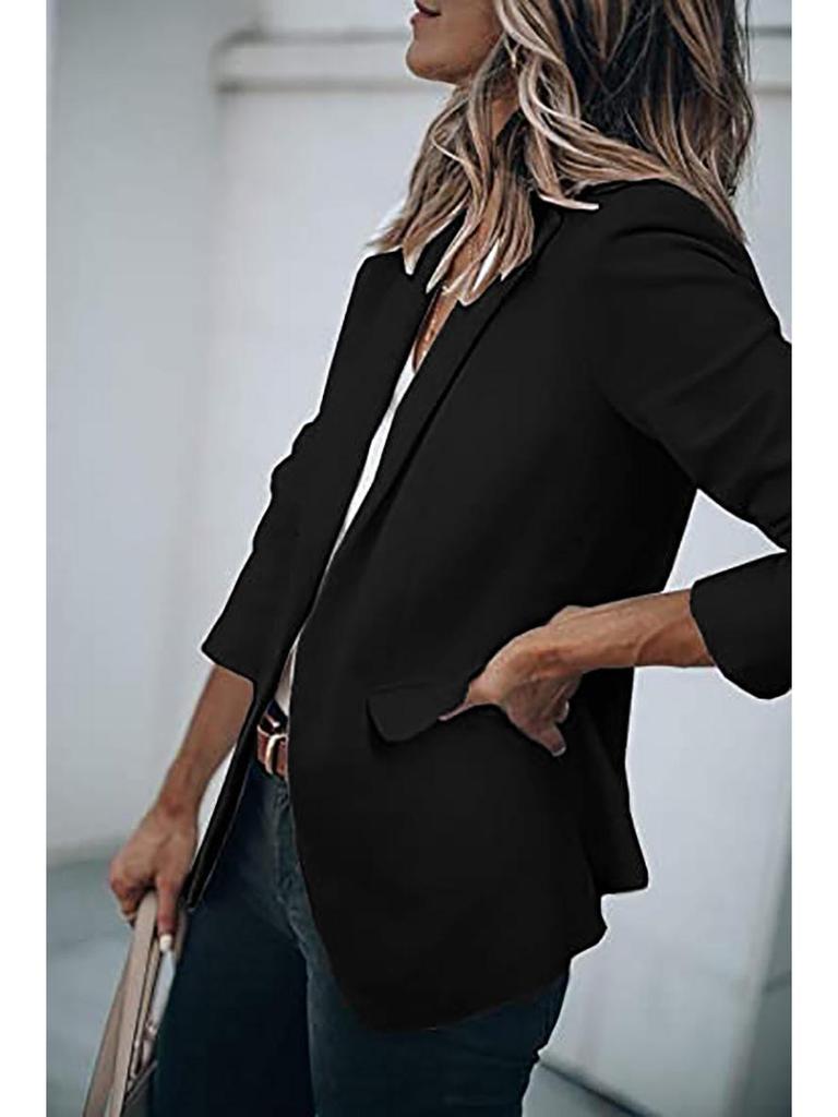 2025 Autumn Women's Long Sleeve Solid Color Suit Collar Single-Breasted Coat