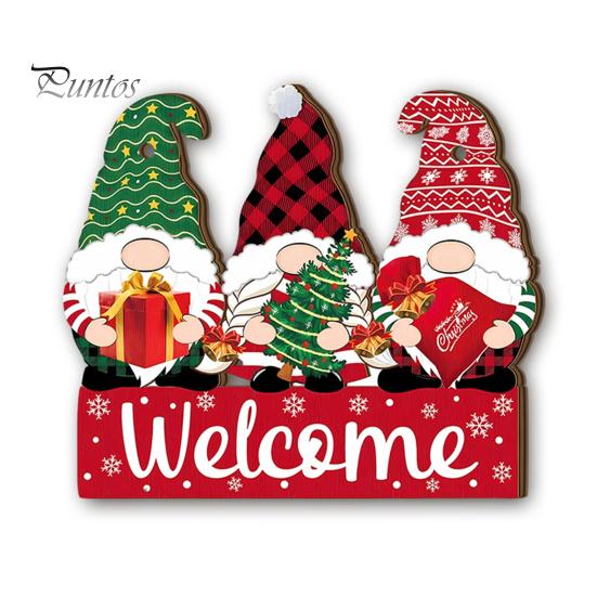 Festive Cartoon Santa Deer Ornaments Christmas Wooden Pendant, Decorative Reindeer/Santa Claus/Gnome Pattern Hanging Sign, Welcome Sign with Childlike