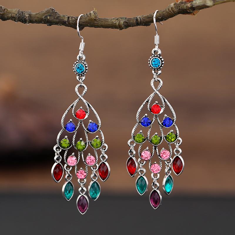 Vintage Palace Crystal Long Tassel Earrings with Feminine Style and Versatile Personality Earrings, Korean Fashion Ethnic Style Earrings