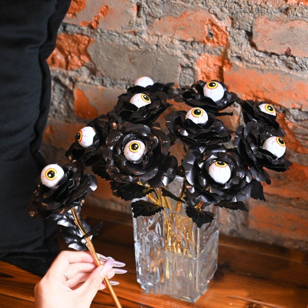 10Pcs Eyeball Design Halloween Eyeball Rose Artificial Fake Flower Bouquet  Halloween Party