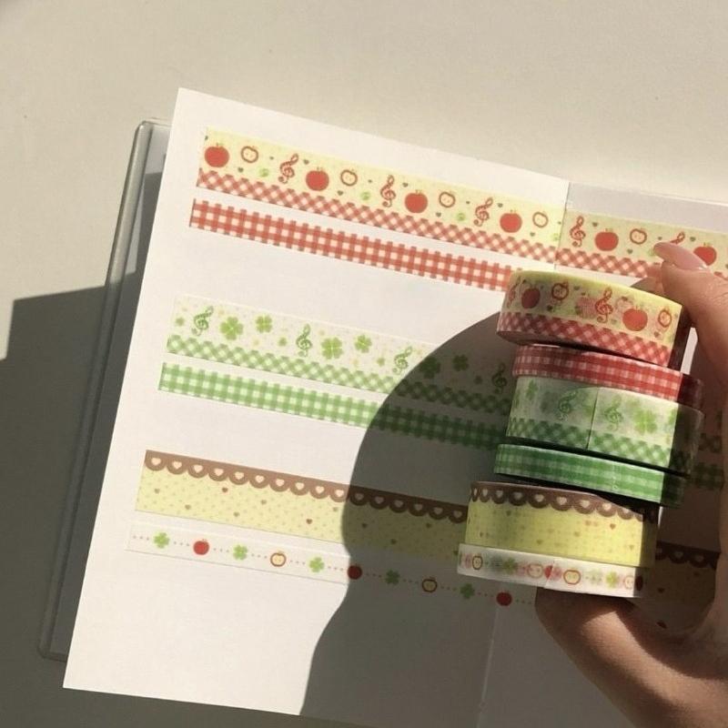 6 Rolls Kawaii Japanese Retro Cartoon Washi Tape Cute Apple Four-leaf Clover DIY Decorative Tape for Girls' Scrapbook & Journal