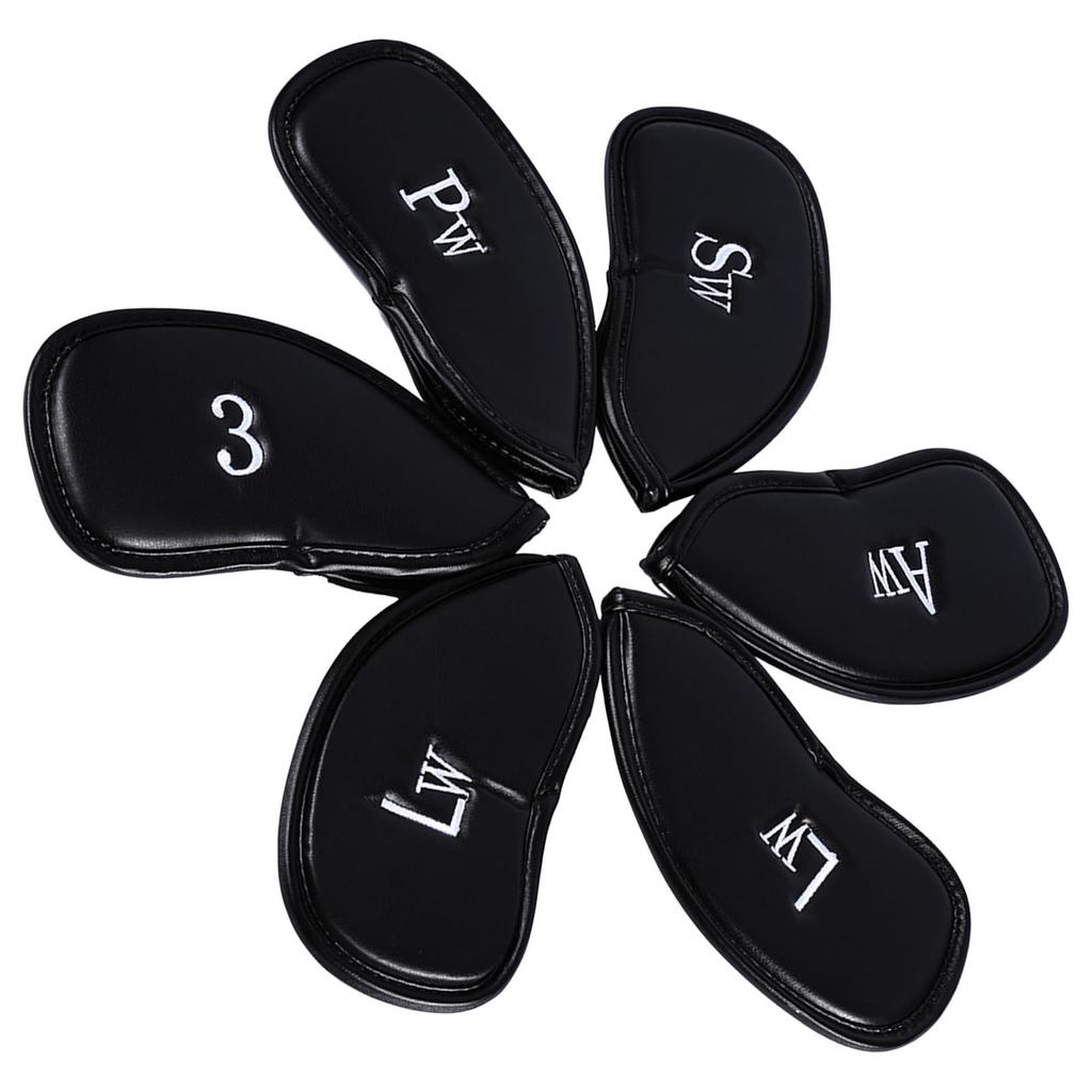 12pcs PU Leather Black Golf Club Head Cover Iron Head Cover Protector Set