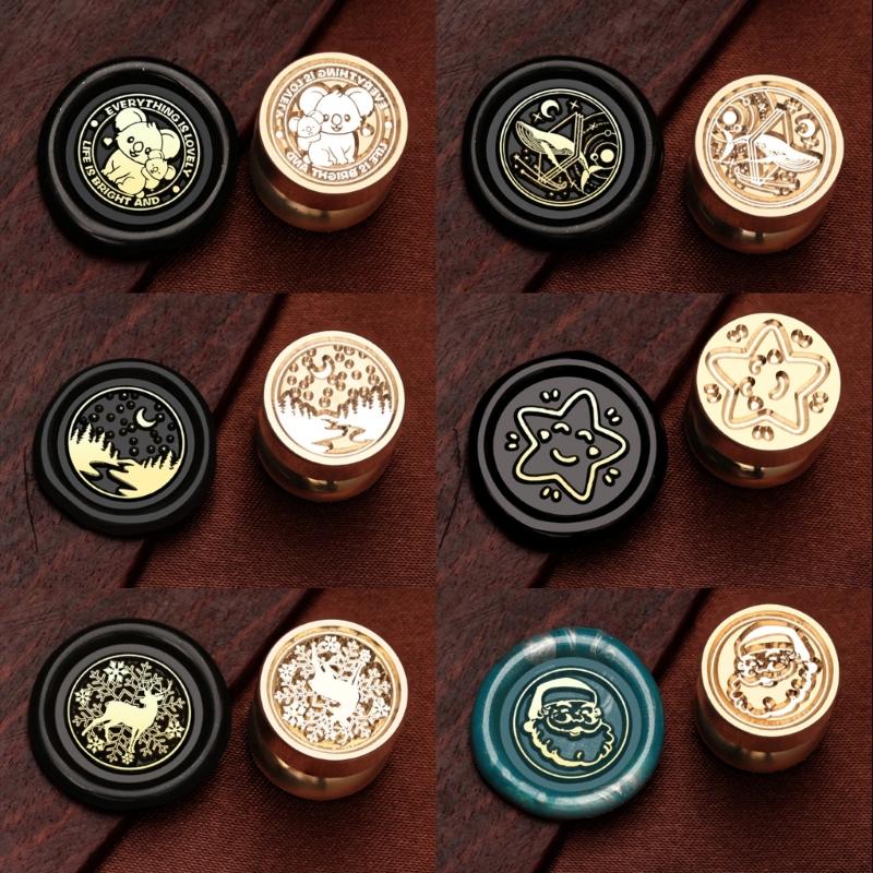 6Pcs Christmas Themed Stamp Head for Wedding Invitations Christmas Card Envelope Decoration Embossed Sealing Stamp