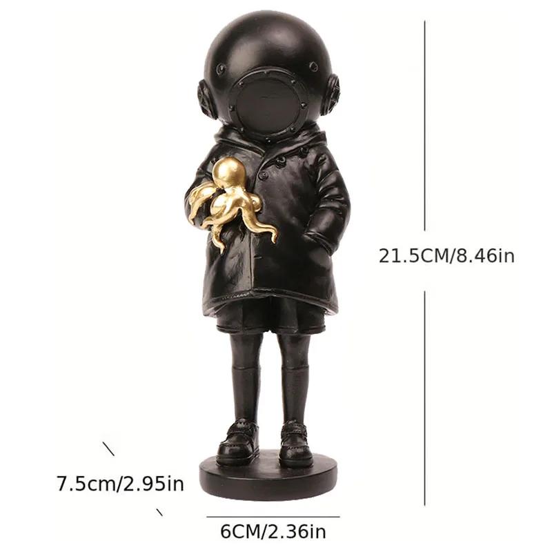 

Resin Deep Sea Diver Figurine Banksy Girl Statue Graffiti Street Modern Creative Art Figurine Sculpture Desktop Craft Living Roo чорний