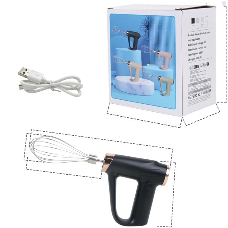 Беспроводной электрический венчик, автоматический венчик для яиц, вращающийся венчик, блендер, венчик для взбивания, ручной венчик для торта, крема, блендер для смешивания, взбивания и перемешивания чёрный