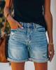 2022 Autumn/Winter Women's Casual Ripped Washed Denim Straight-Leg Shorts
