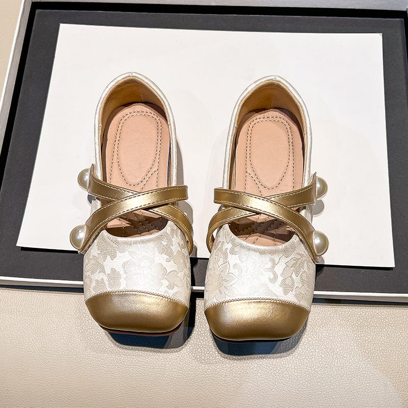 Frühling/Herbst 2026 Leder-Prinzessinnenschuhe für Mädchen - Europäischer/Amerikanischer Stil mit Perlen und Aufdruck