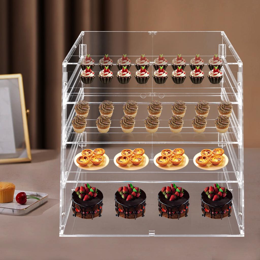 3-Tier Countertop Acrylic Pastry Bread Display Case - 18.7×17.7×17.7in Clear Bakery Showcase W/ Removable Trays (22lbs Capacity)