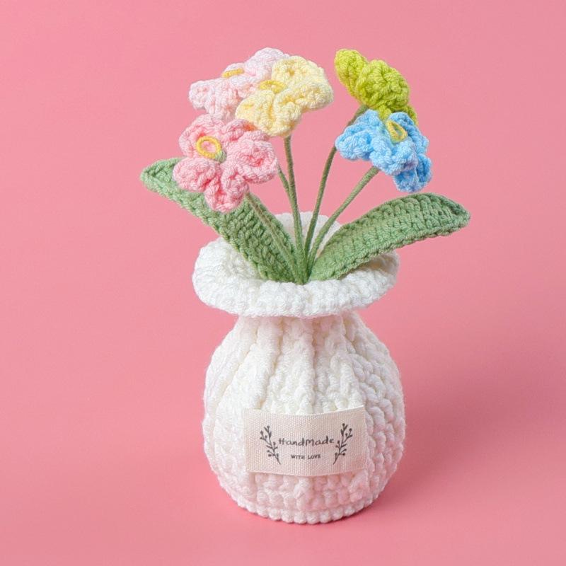 Handmade Crochet Daisy and Rose Woolen Bonsai Ornament