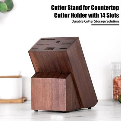 Wooden Cutter Holder with Anti-Slip Pads 14 Slot Cutters Storage Organizer for Kitchen