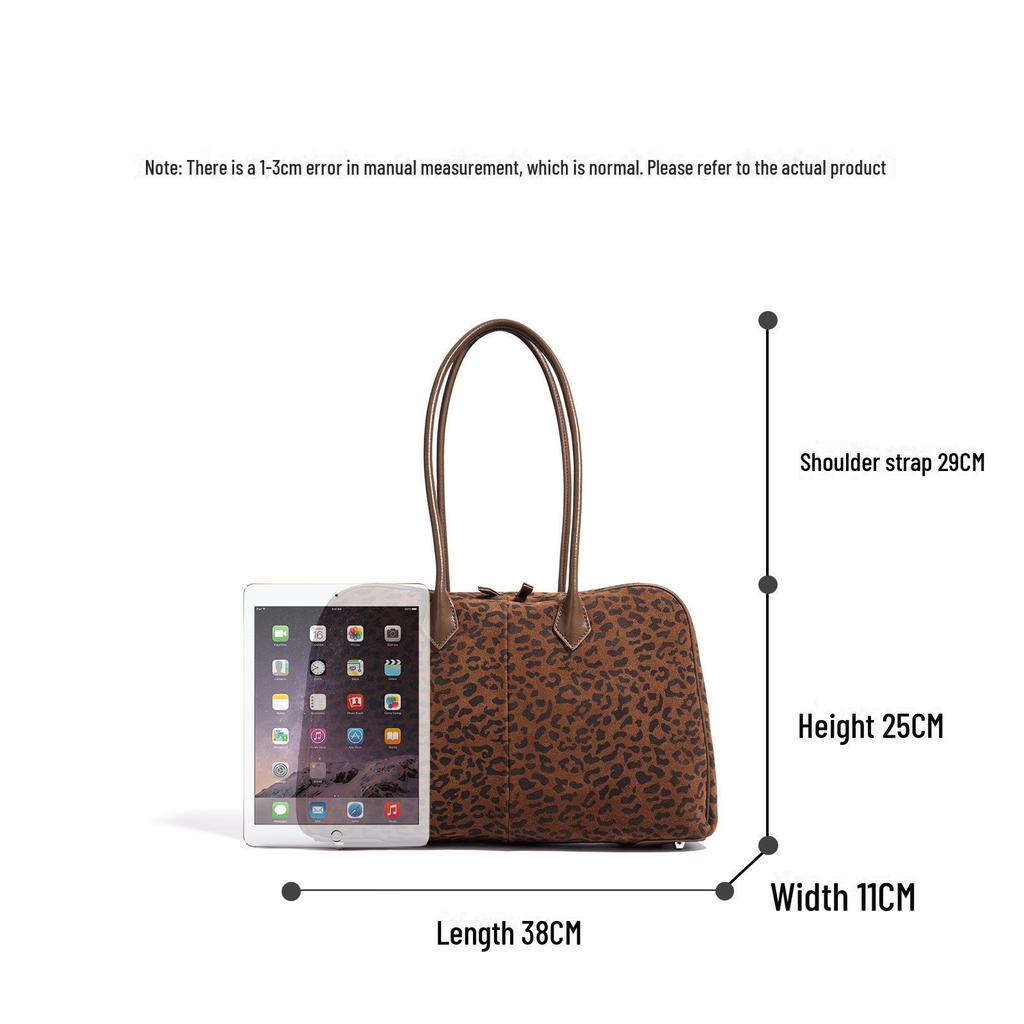 2025 Damen Trendige Bowlingtasche mit Leopardenmuster aus echtem Leder - Große Kapazität, Einzel-Schulter-Kissen-Design